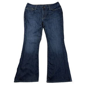 Womens Eddie Bauer Bootcut Jeans Natural Fit Size 14P (34x27) Dark Wash Denim